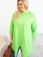 Dámská bavlněná blůza Plus Size asymetrická s ohrnutým rukávem světle zelená