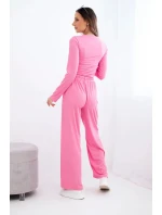 Dámský viskózový komplet s halenkou a širokými kalhotami světle růžový