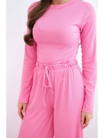 Dámský viskózový komplet s halenkou a širokými kalhotami světle růžový