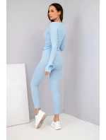 Dámský komplet z pruhované viskózy s dlouhým rukávem a legínami modrý