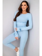 Dámský komplet z pruhované viskózy s dlouhým rukávem a legínami modrý