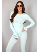 Dámský komplet z pruhované viskózy s dlouhým rukávem a legínami mátový