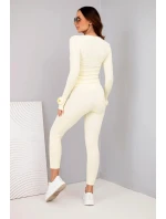 Dámský komplet z pruhované viskózy s dlouhým rukávem a legínami žlutý