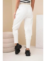 Dámské bavlněné kalhoty s vysokým pasem a páskem ecru