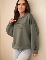 Dámská mikina s výšivkou volného střihu masełkowa khaki