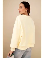 Dámská mikina s výšivkou volného střihu máslová žlutá