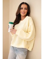 Dámská mikina s výšivkou volného střihu máslová žlutá