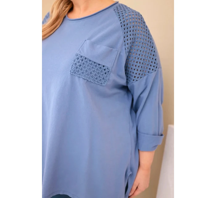 Dámská mikina Plus Size bavlněná s potiskem džínová modrá Dámská mikina Plus Size bavlněná s potiskem džínová modrá