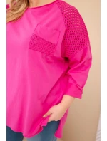 Dámská mikina Plus Size bavlněná s potiskem fuchsie