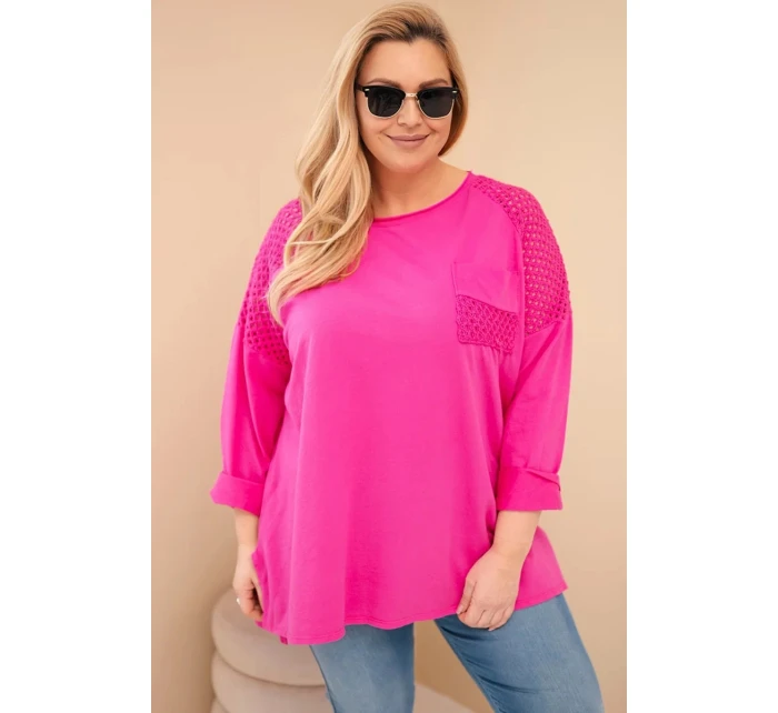 Dámská mikina Plus Size bavlněná s potiskem fuchsie Dámská mikina Plus Size bavlněná s potiskem fuchsie