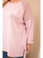 Dámská mikina Plus Size bavlněná s potiskem tmavě pudrově růžová