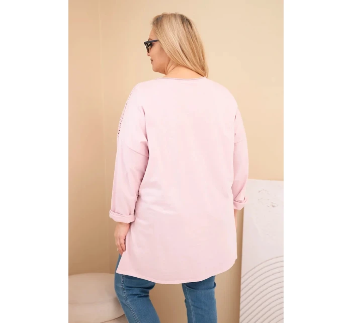 Dámská mikina Plus Size bavlněná s potiskem tmavě pudrově růžová Dámská mikina Plus Size bavlněná s potiskem tmavě pudrově růžová