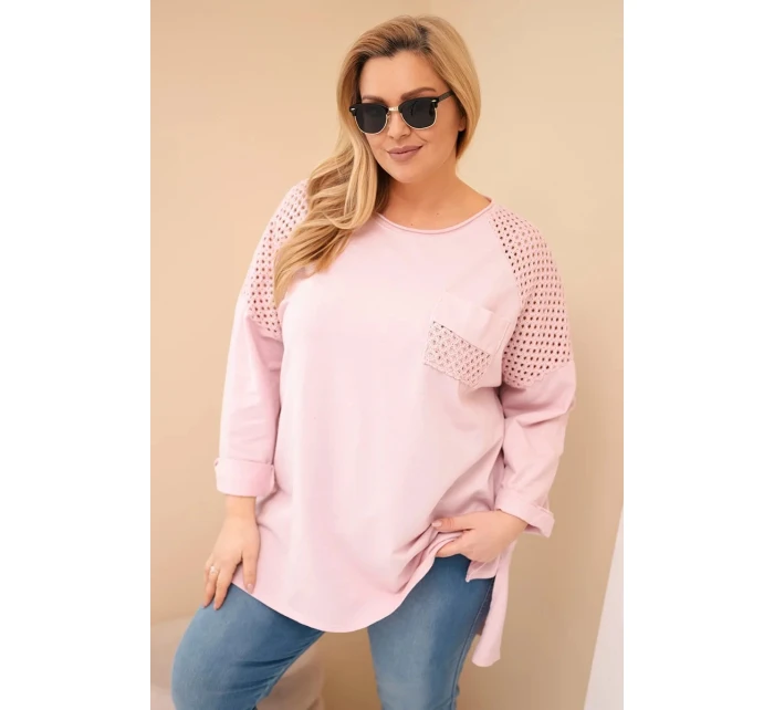 Dámská mikina Plus Size bavlněná s potiskem tmavě pudrově růžová Dámská mikina Plus Size bavlněná s potiskem tmavě pudrově růžová