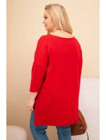 Dámská bavlněná blůza Plus Size asymetrická s náhrdelníkem červená Dámská bavlněná blůza Plus Size asymetrická s náhrdelníkem červená