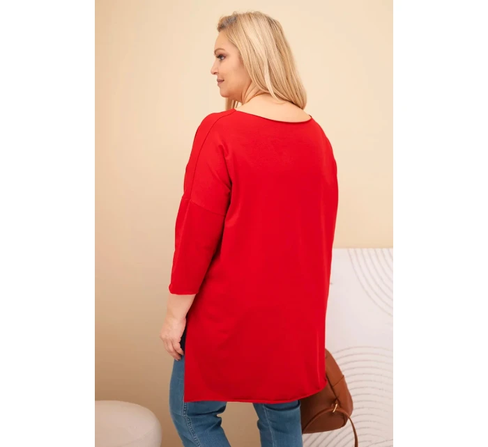 Dámská bavlněná blůza Plus Size asymetrická s náhrdelníkem červená Dámská bavlněná blůza Plus Size asymetrická s náhrdelníkem červená