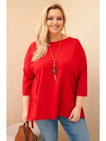 Dámská bavlněná blůza Plus Size asymetrická s náhrdelníkem červená Dámská bavlněná blůza Plus Size asymetrická s náhrdelníkem červená