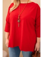 Dámská bavlněná blůza Plus Size asymetrická s náhrdelníkem červená Dámská bavlněná blůza Plus Size asymetrická s náhrdelníkem červená