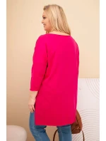 Dámská bavlněná blůza Plus Size asymetrická s náhrdelníkem fuchsiová