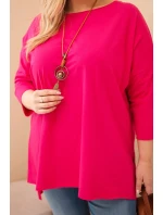 Dámská bavlněná blůza Plus Size asymetrická s náhrdelníkem fuchsiová