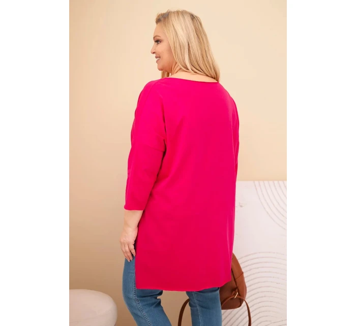 Dámská bavlněná blůza Plus Size asymetrická s náhrdelníkem fuchsiová Dámská bavlněná blůza Plus Size asymetrická s náhrdelníkem fuchsiová