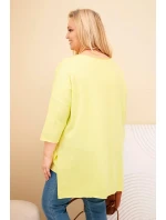 Dámská bavlněná blůza Plus Size asymetrická s náhrdelníkem žlutý neon