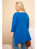 Dámská bavlněná blůza Plus Size asymetrická s náhrdelníkem chabrová Dámská bavlněná blůza Plus Size asymetrická s náhrdelníkem chabrová