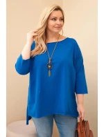 Dámská bavlněná blůza Plus Size asymetrická s náhrdelníkem chabrová Dámská bavlněná blůza Plus Size asymetrická s náhrdelníkem chabrová