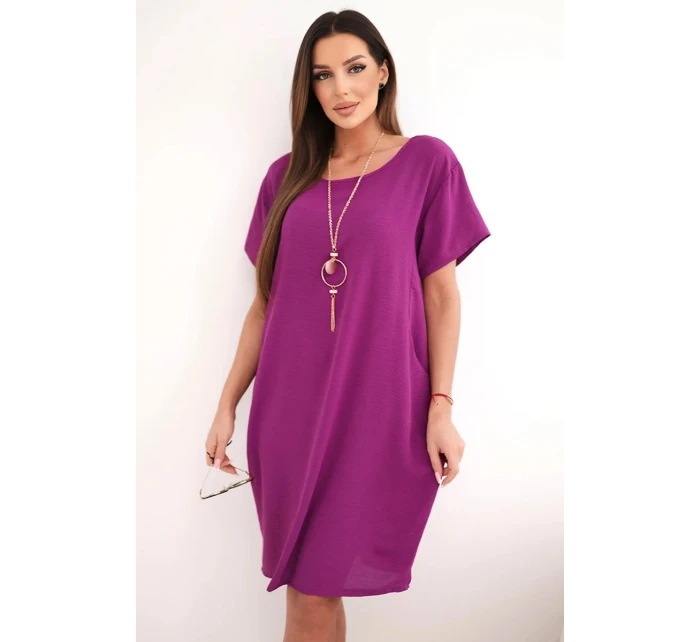 Šaty s kapsami a přívěskem tmavě fialová Šaty s kapsami a přívěskem tmavě fialová