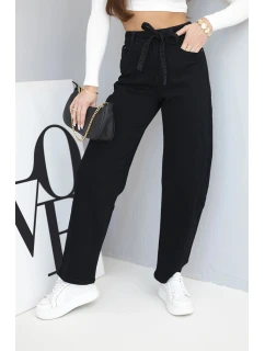 Dámské džíny s vysokým pasem a páskem černé