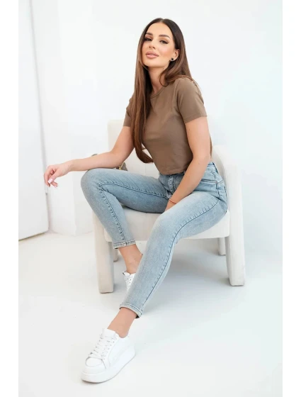 Dámské kalhoty M.sara s efektem push-up a středním pasem světlé džínové Dámské kalhoty M.sara s efektem push-up a středním pasem světlé džínové