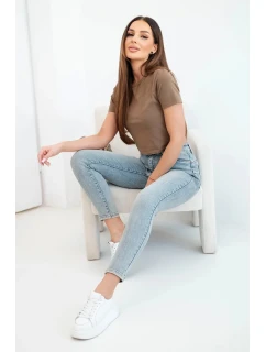 Dámské kalhoty M.sara s efektem push-up a středním pasem světlé džínové