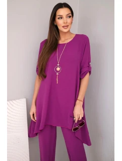 Komplet bluzka + spodnie s přívěskem lilkový