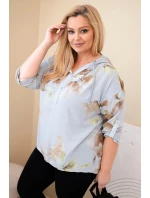 Dámská blůza Plus Size z viskózy s kapucí a květinovým vzorem šedá Dámská blůza Plus Size z viskózy s kapucí a květinovým vzorem šedá