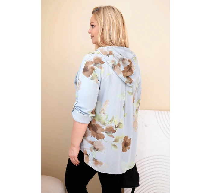 Dámská blůza Plus Size z viskózy s kapucí a květinovým vzorem šedá Dámská blůza Plus Size z viskózy s kapucí a květinovým vzorem šedá