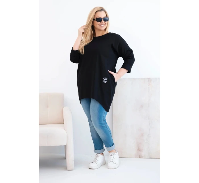 Dámská blůza Plus Size s delším zadním dílem a dlouhým rukávem černá Dámská blůza Plus Size s delším zadním dílem a dlouhým rukávem černá