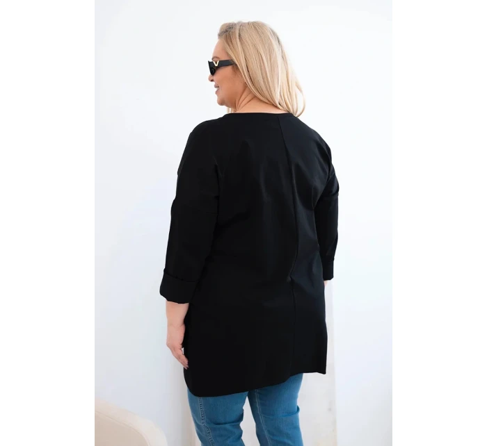 Dámská blůza Plus Size s delším zadním dílem a dlouhým rukávem černá Dámská blůza Plus Size s delším zadním dílem a dlouhým rukávem černá