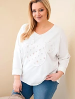 Dámská bavlněná blůza Plus Size s výstřihem do V bílá