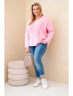 Dámská bavlněná blůza Plus Size s V výstřihem světle růžová Dámská bavlněná blůza Plus Size s V výstřihem světle růžová