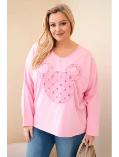Dámská bavlněná blůza Plus Size s V výstřihem světle růžová