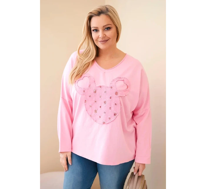 Dámská bavlněná blůza Plus Size s V výstřihem světle růžová Dámská bavlněná blůza Plus Size s V výstřihem světle růžová