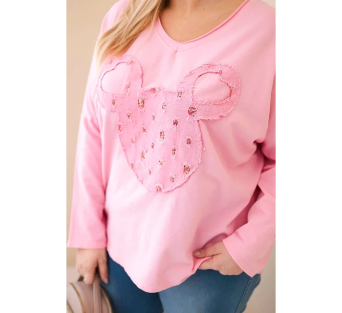 Dámská bavlněná blůza Plus Size s V výstřihem světle růžová Dámská bavlněná blůza Plus Size s V výstřihem světle růžová