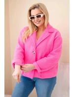 Dámská bunda Plus Size s vlněnou strukturou a kapsami světle růžová