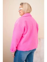 Dámská bunda Plus Size s vlněnou strukturou a kapsami světle růžová