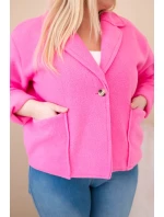 Dámská bunda Plus Size s vlněnou strukturou a kapsami světle růžová