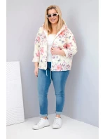 Dámská jarní prošívaná bunda Plus Size s kapucí a květinovým vzorem žlutá