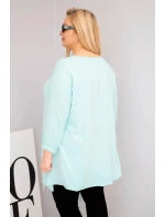 Dámská bavlněná blůza Plus Size s asymetrickým spodním lemem a výřezy mátová Dámská bavlněná blůza Plus Size s asymetrickým spodním lemem a výřezy mátová