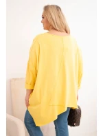Dámská bavlněná blůza Plus Size s asymetrickým spodním lemem a výstřihem do V žlutá Dámská bavlněná blůza Plus Size s asymetrickým spodním lemem a výstřihem do V žlutá