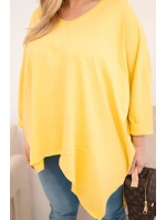 Dámská bavlněná blůza Plus Size s asymetrickým spodním lemem a výstřihem do V žlutá Dámská bavlněná blůza Plus Size s asymetrickým spodním lemem a výstřihem do V žlutá