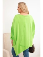 Dámská bavlněná blůza Plus Size s asymetrickým spodním lemem a výstřihem do V světle zelená