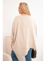 Dámská bavlněná blůza Plus Size s asymetrickým spodním lemem a V výstřihem béžová Dámská bavlněná blůza Plus Size s asymetrickým spodním lemem a V výstřihem béžová